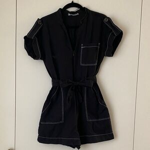 Zara Black Linen Romper
